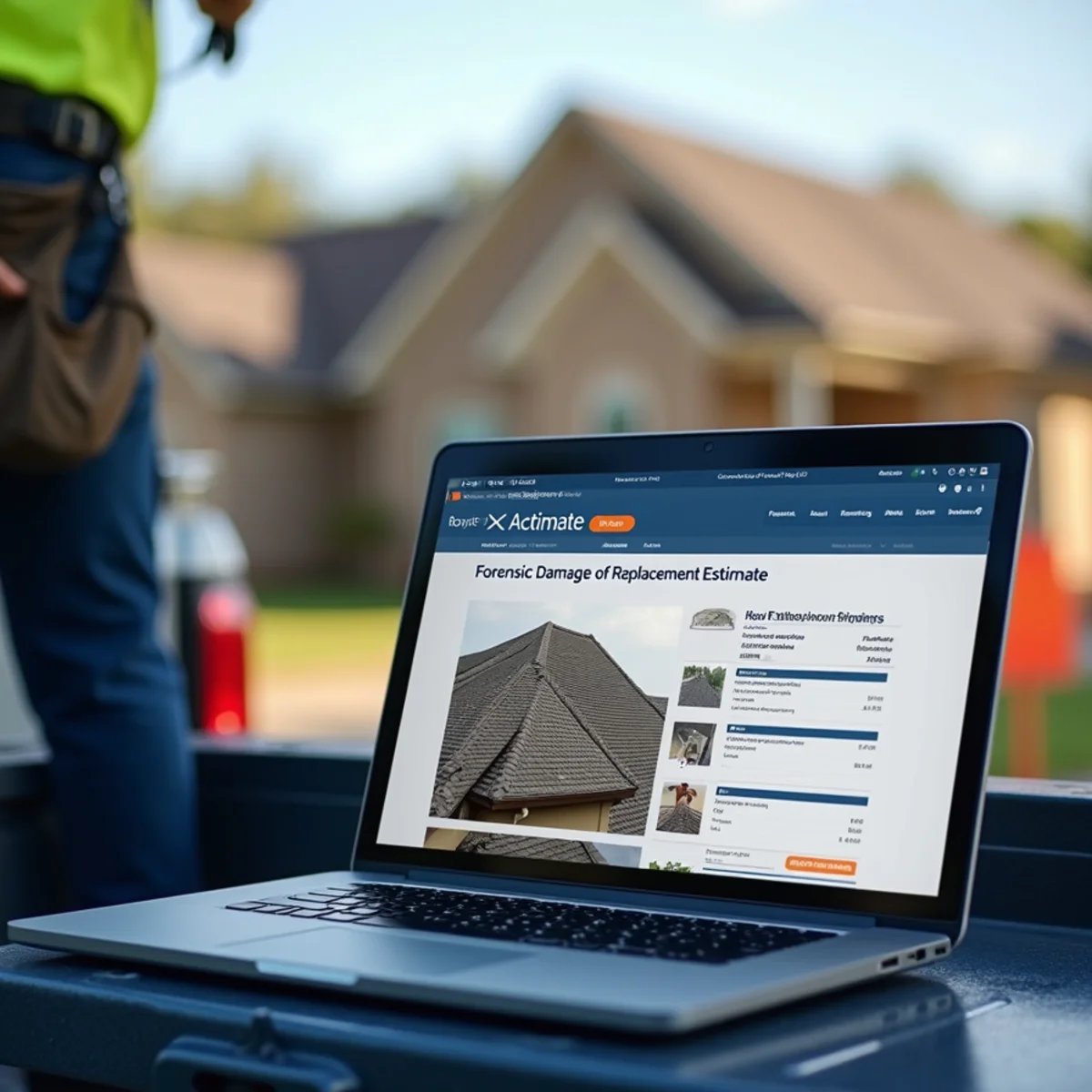 Itemized Xactimate insurance roof replacement scope and forensic photo review