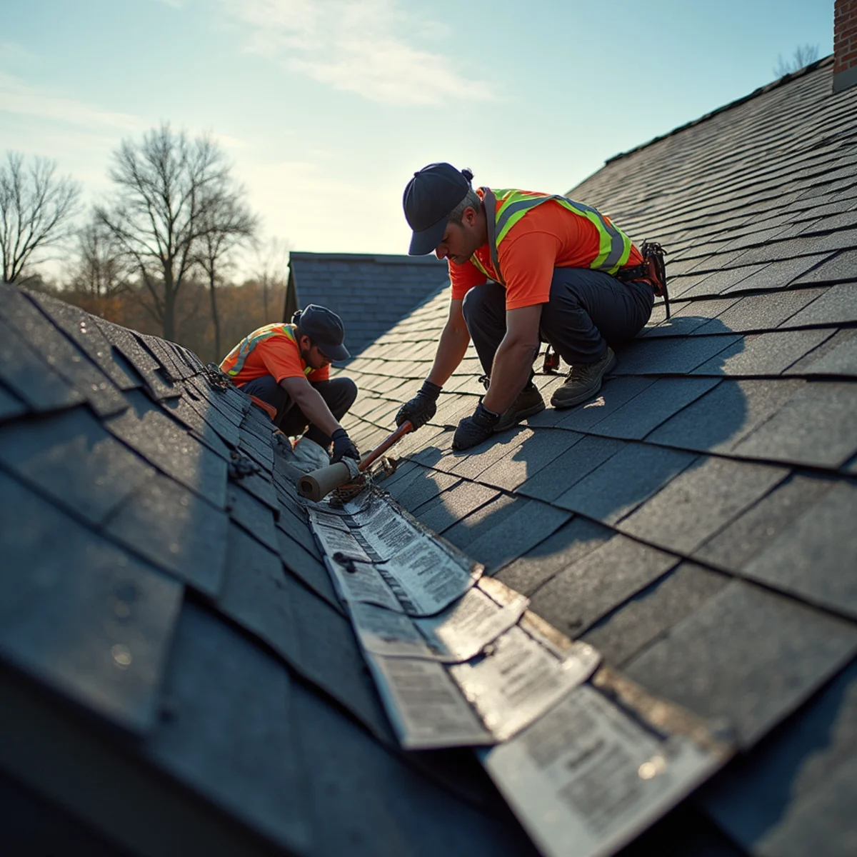 Licensed roofing crew performing storm damage roof repairs in Little Rock AR